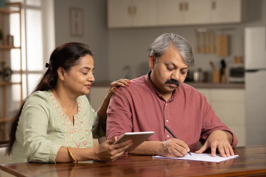 Couple looking at documents 
