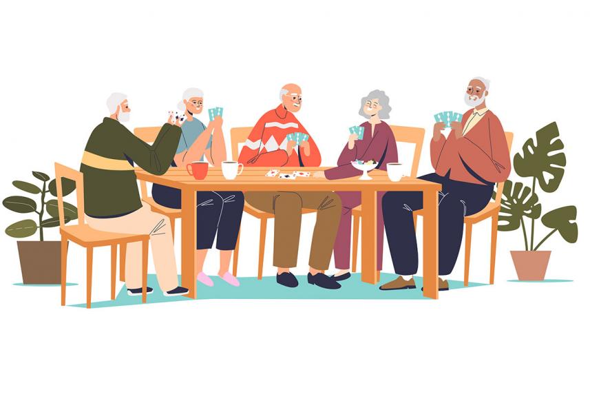 Illustration of friends playing cards