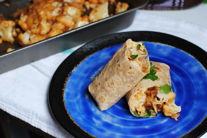 Roasted Eggplant and Cauliflower Wraps